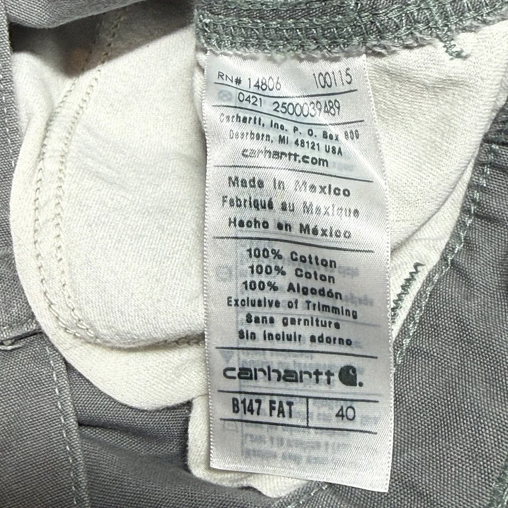 Carhartt B147 FAT Original Fit‎ Mens Gray Canvas Work Shorts Size 40 Utility